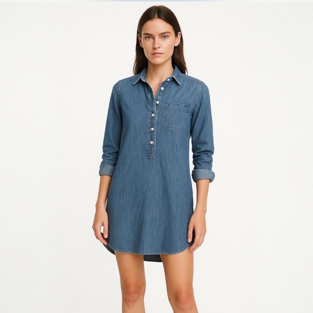 💙J. Crew Denim Tunic Shirt Dress Long Sleeved Collared